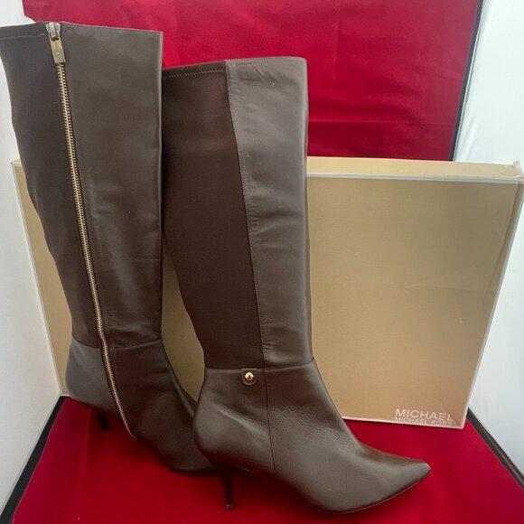 Michael Kors Brown Leather Knee- High Boots with 2.5 inch heel. Size 10 - Picture 1 of 7